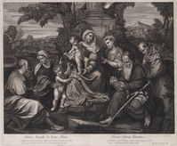 KG 11018
<br/>
Heilige familie met drie heiligen
<br/>
<em>Picart, Etienne (Le Romain) (1632-1721)</em>